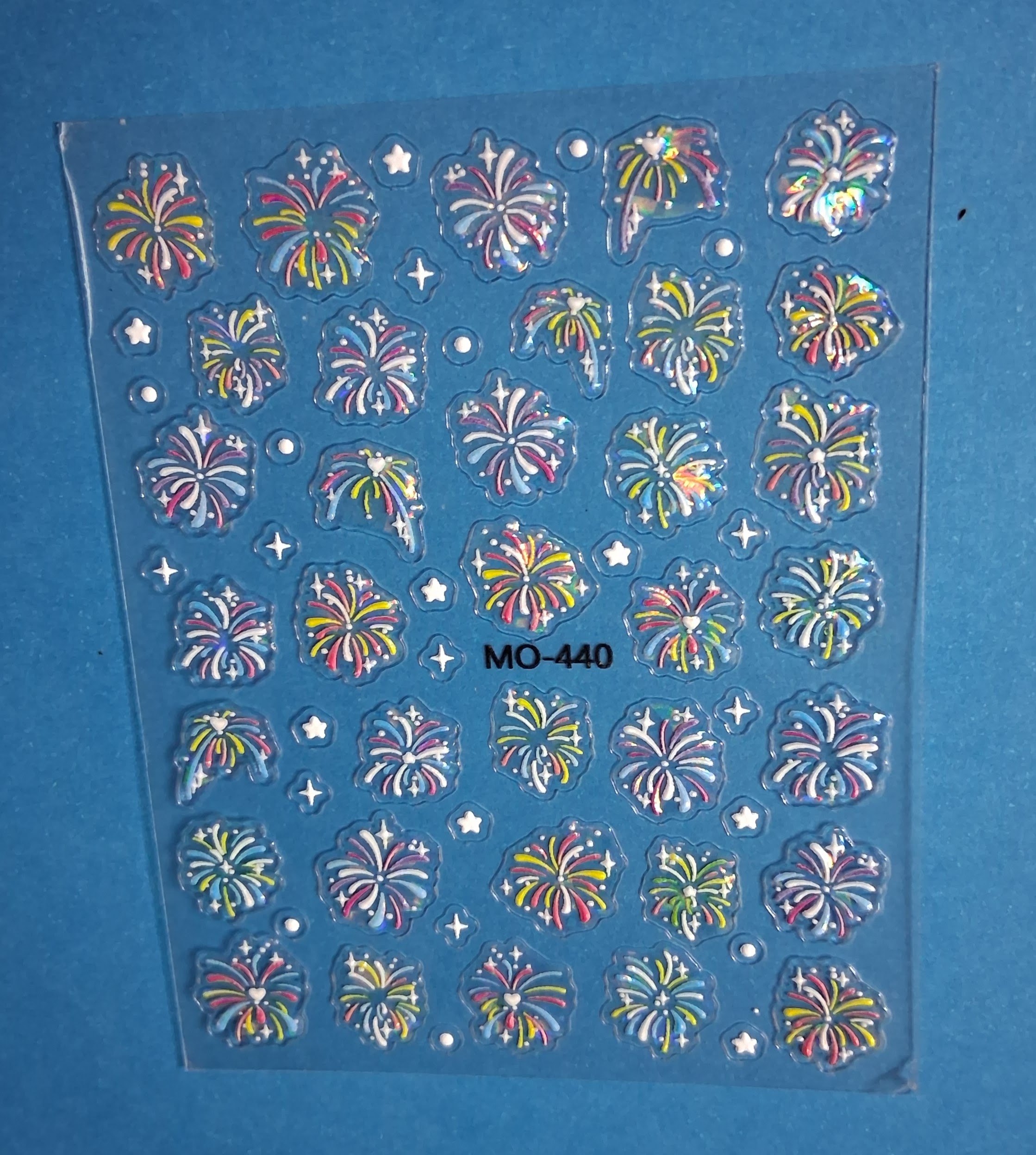 Nail Art Stickers — INV 15T Holographic 3D Embossed Fireworks (MO-440, 6 sheets)